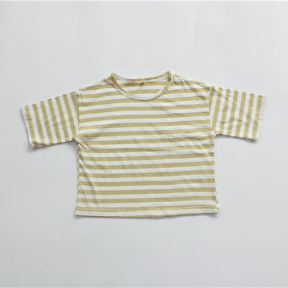 -キッズ ボーダー 半袖 ルーズ Tシャツ トップス【mh0000724】 - mamahalo shop - 半袖Tシャツ -  べビー服 - 子供服 - 男の子 - 女の子