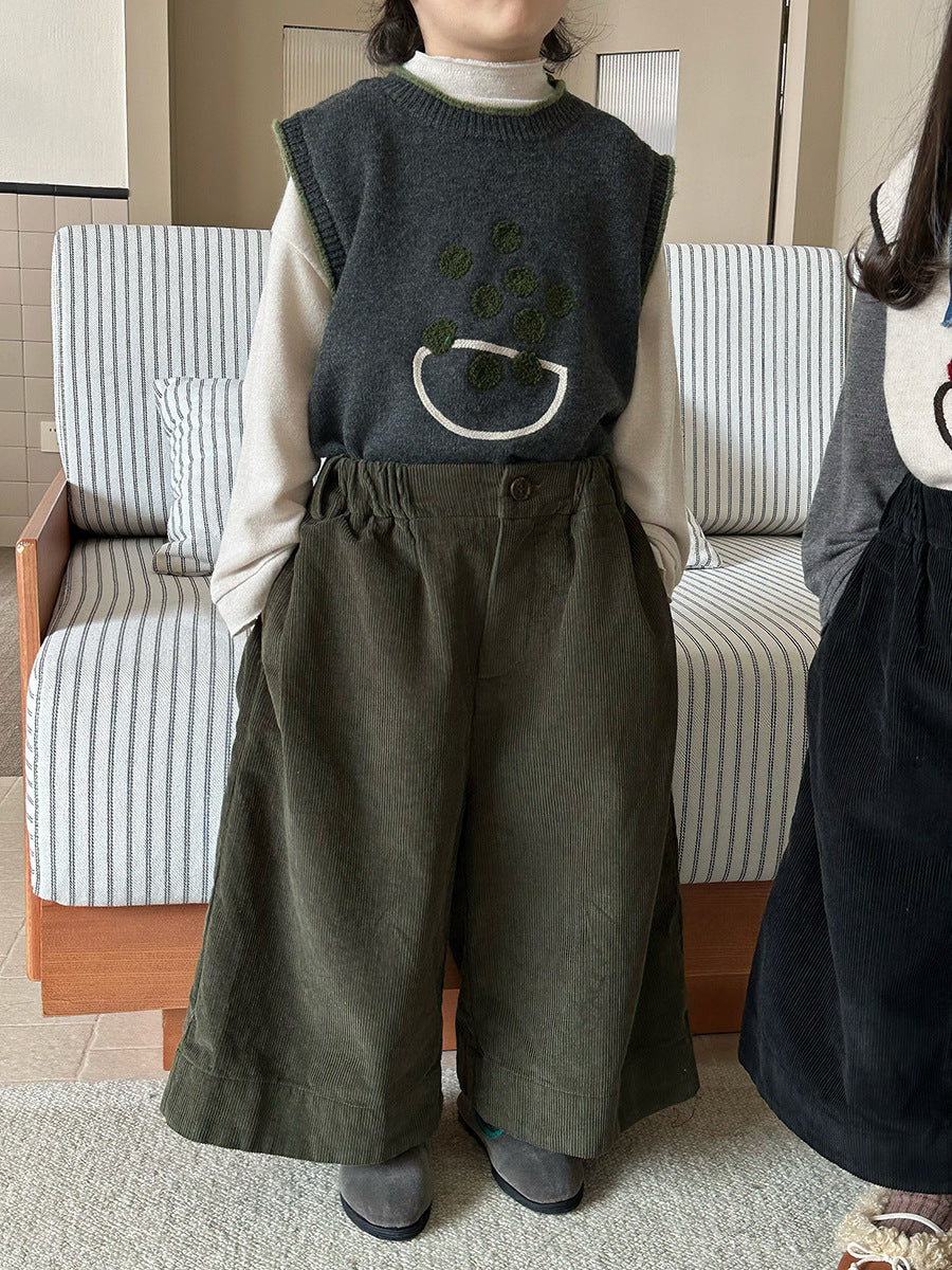 Pantalones anchos holgados de pana lavados para niños【mh0014288】