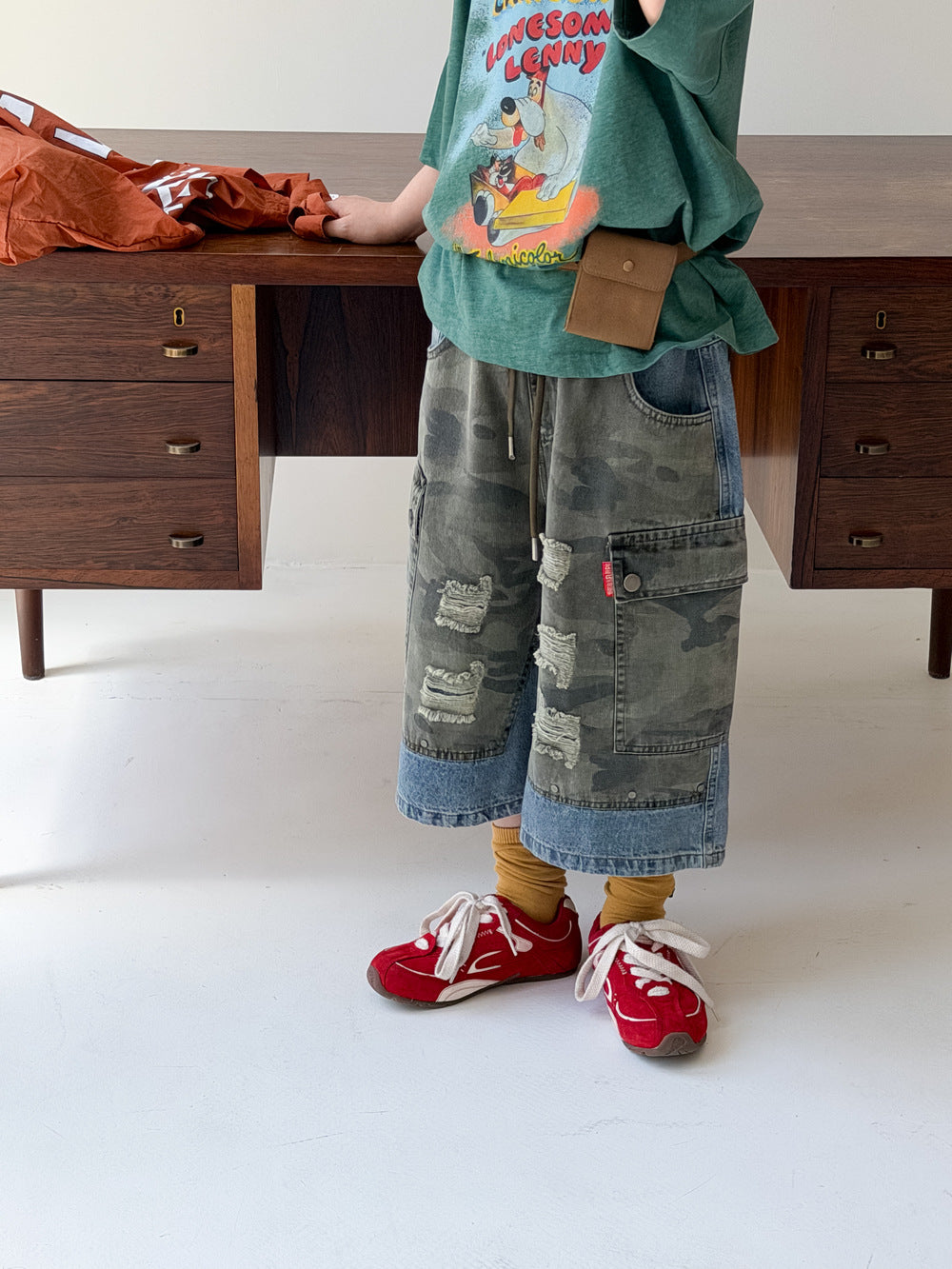 Camouflage Patchwork Denim Cargo Pants カモフラージュ ハーフパンツ【mh0013536】