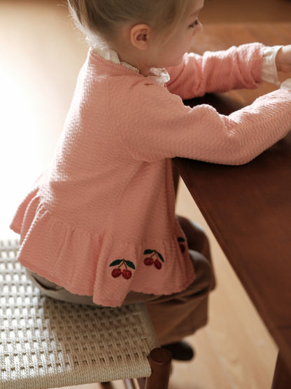 ペプラムカーディガン さくらんぼ 刺繍 女の子 ニット アウター【mh0011559】