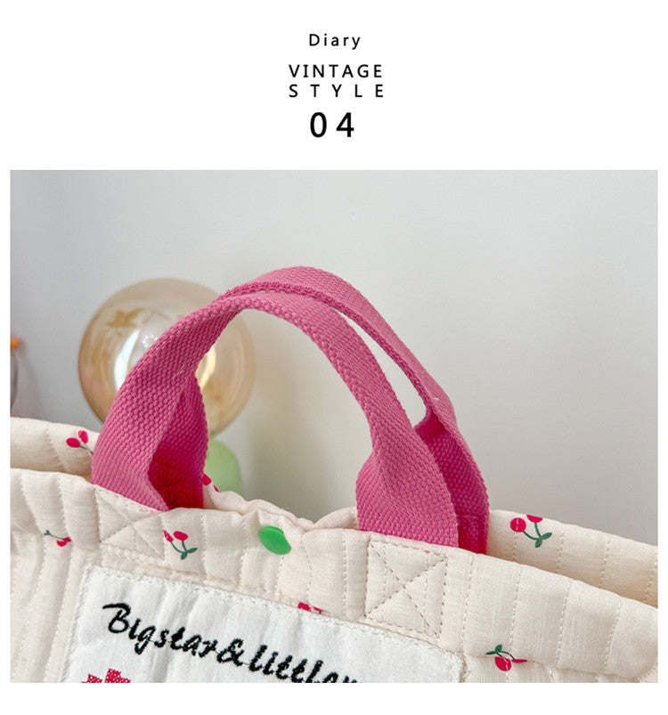 -キルティング フラワー 刺繍 さくらんぼ トートバッグ メッセンジャー ママバッグ【mh0002117】 - mamahalo shop - マザーズバッグ -  べビー服 - 子供服 - 男の子 - 女の子