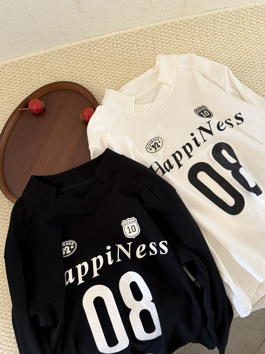 キッズ ジュニア 数字 英字 プリント ルーズ ビッグシルエット 長袖 Tシャツ【mh0014473】