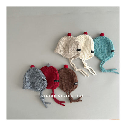 キッズ ニット帽 ポンポン あご紐付き 耳当て 防寒 ベビー【mh0011597】