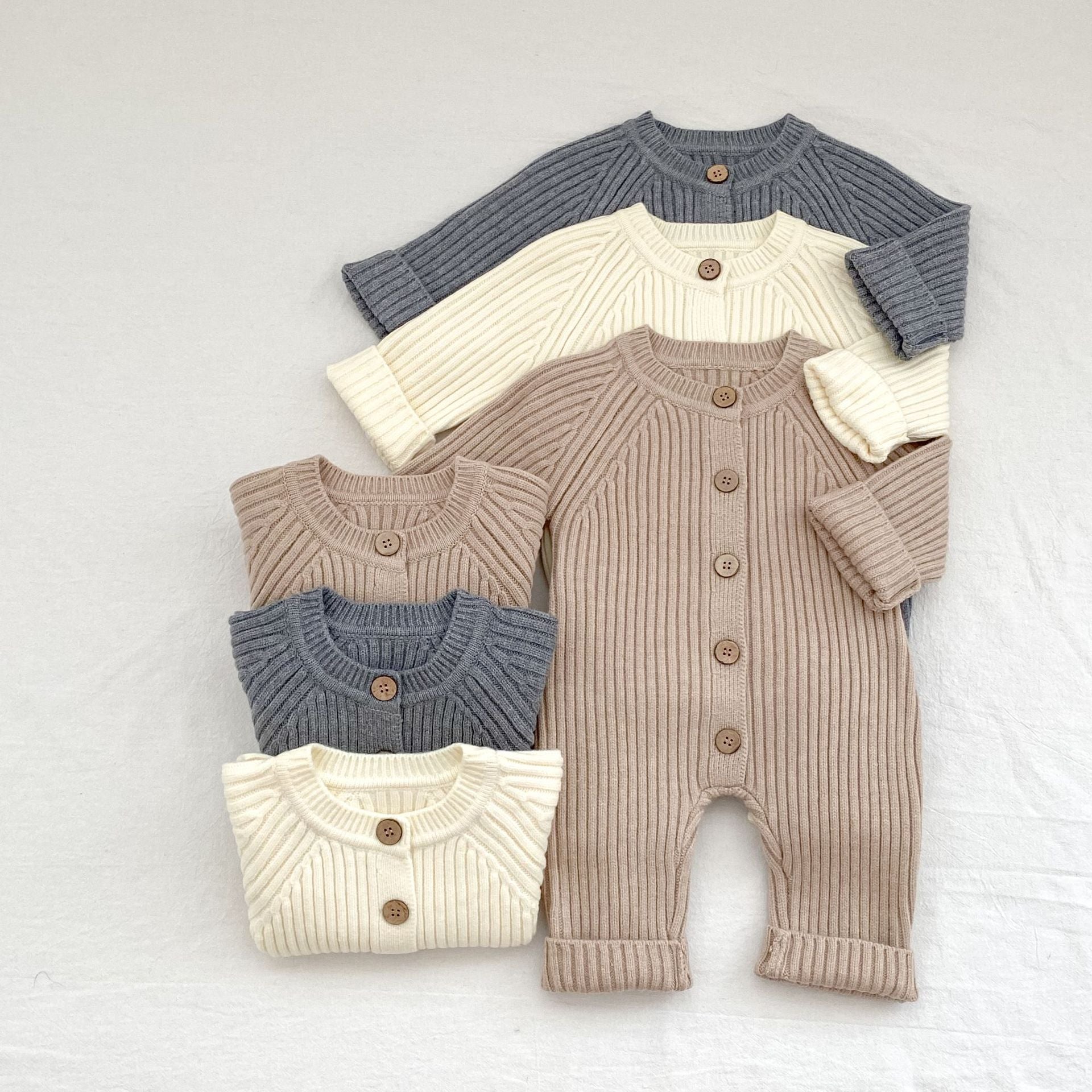 -リブニット長袖ジャンプスーツ【mh0010849】 - mamahalo shop - 長袖ロンパース -  べビー服 - 子供服 - 男の子 - 女の子