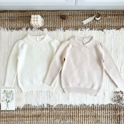 Jersey de punto para niños con cuello redondo, volantes, borde festoneado y calados [mh0014616]