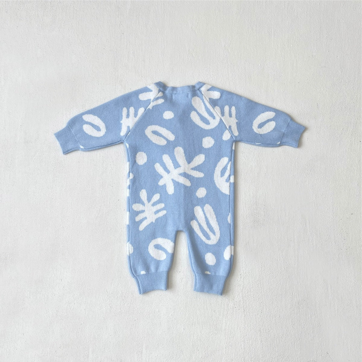 長袖ニットロンパース 幾何学模様 ジャカードニット ジャンプスーツ【mh0011855】