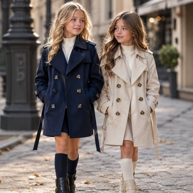 Kids' Double-Button Belted Mid-Length Trench Coat [mh0014731]