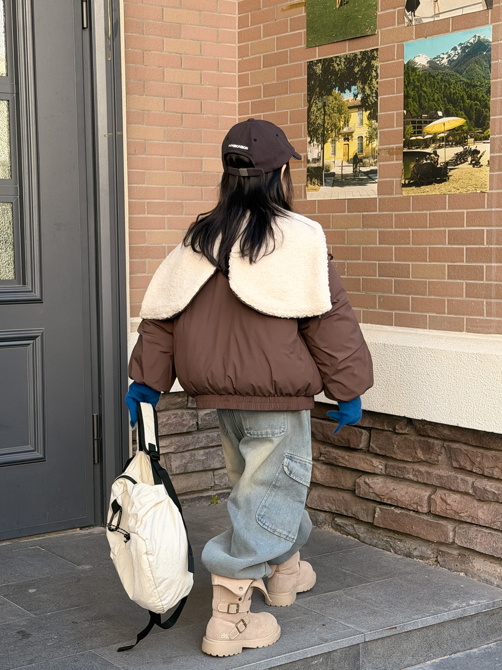 Padded blouson jacket with fleece lining and hood, featuring large lapels [mh0011864]