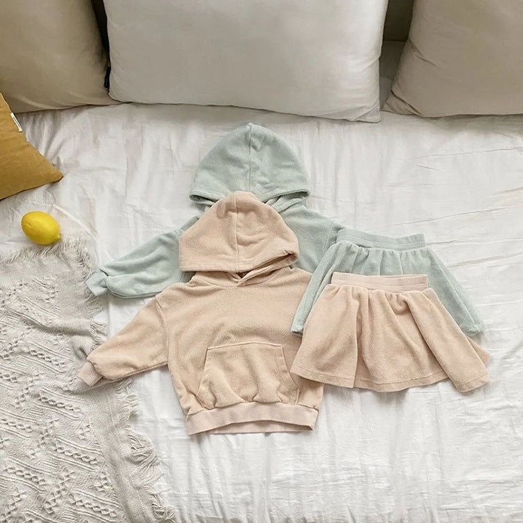 Velvet Hooded Top & Skirt Set [mh0012689]