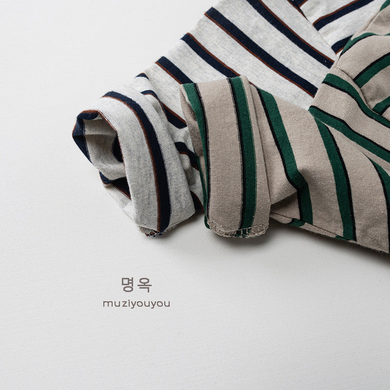 -ヘンリーネックボーダー長袖Tシャツ【mh0010862】 - mamahalo shop - 長袖Tシャツ -  べビー服 - 子供服 - 男の子 - 女の子