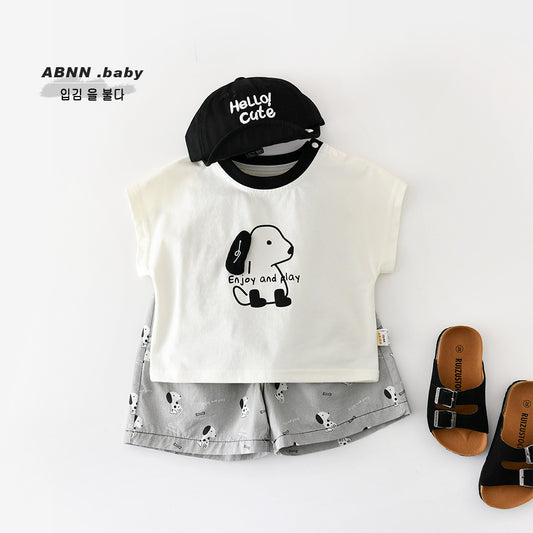 Playful Puppy Co-ord Short Sleeve T-Shirt and Shorts Set [mh0012861]