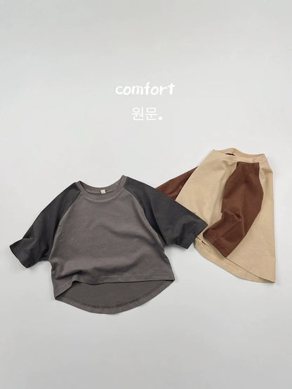 キッズ 配色 ラグラン ラウンドヘム 長袖Tシャツ【mh0014600】