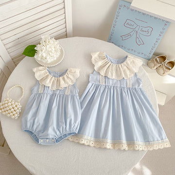 Lace Collar Romper Dress ラッフル ロンパース ミモレ丈ワンピース【mh0013162】
