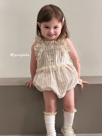 Stripe Lace Romper ストライプ レース ロンパース【mh0012532】