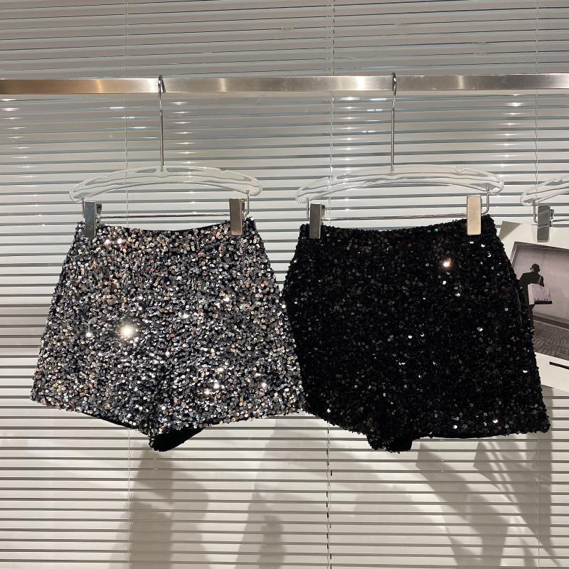 キッズジュニアパンツ ショートパンツ ホットパンツ スパンコール シャイニー Y2K シルバー/ゴールド/ブラック/3カラー【mh0004043】