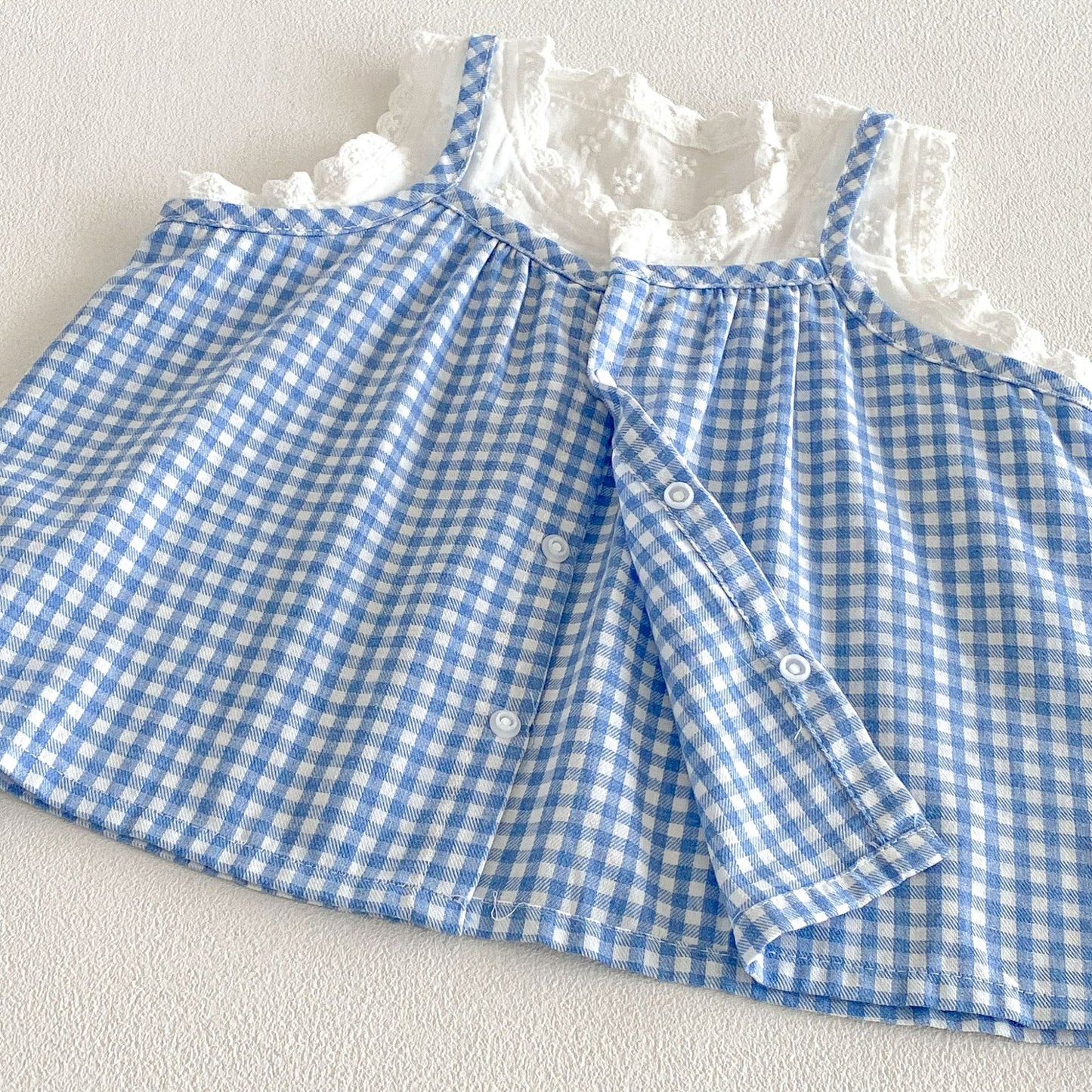 Spaghetti Strap Plaid Top Lace Shorts Set ラッフル ノースリーブチュニック ショートパンツ【mh0013421】