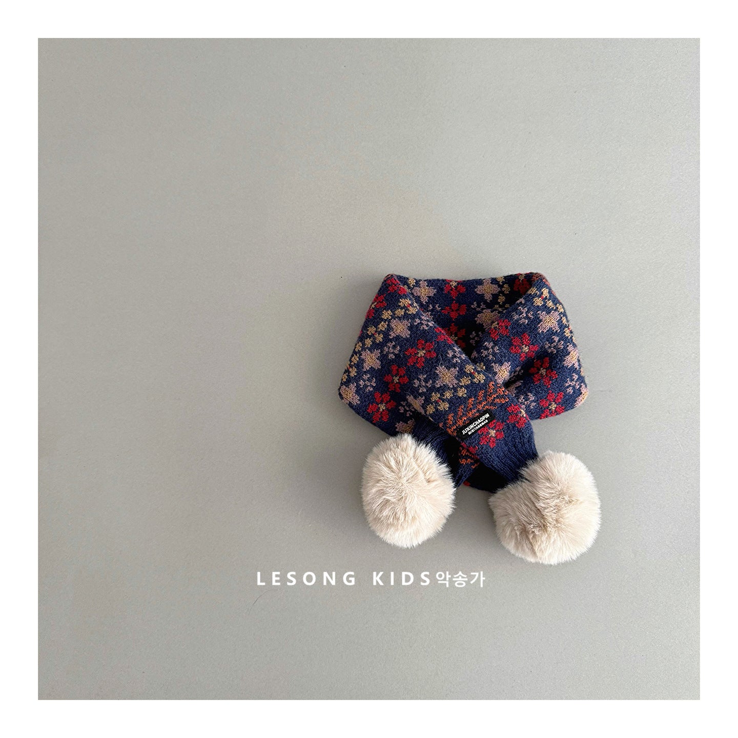 キッズマフラー ニット 花柄 ぽんぽん ネックウォーマー【mh0011825】