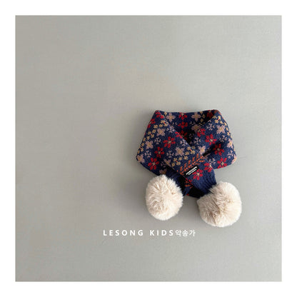 キッズマフラー ニット 花柄 ぽんぽん ネックウォーマー【mh0011825】