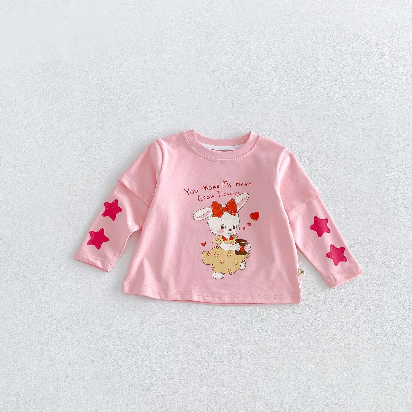 Camiseta de manga larga efecto doble capa con personajes infantiles para niños【mh0014041】