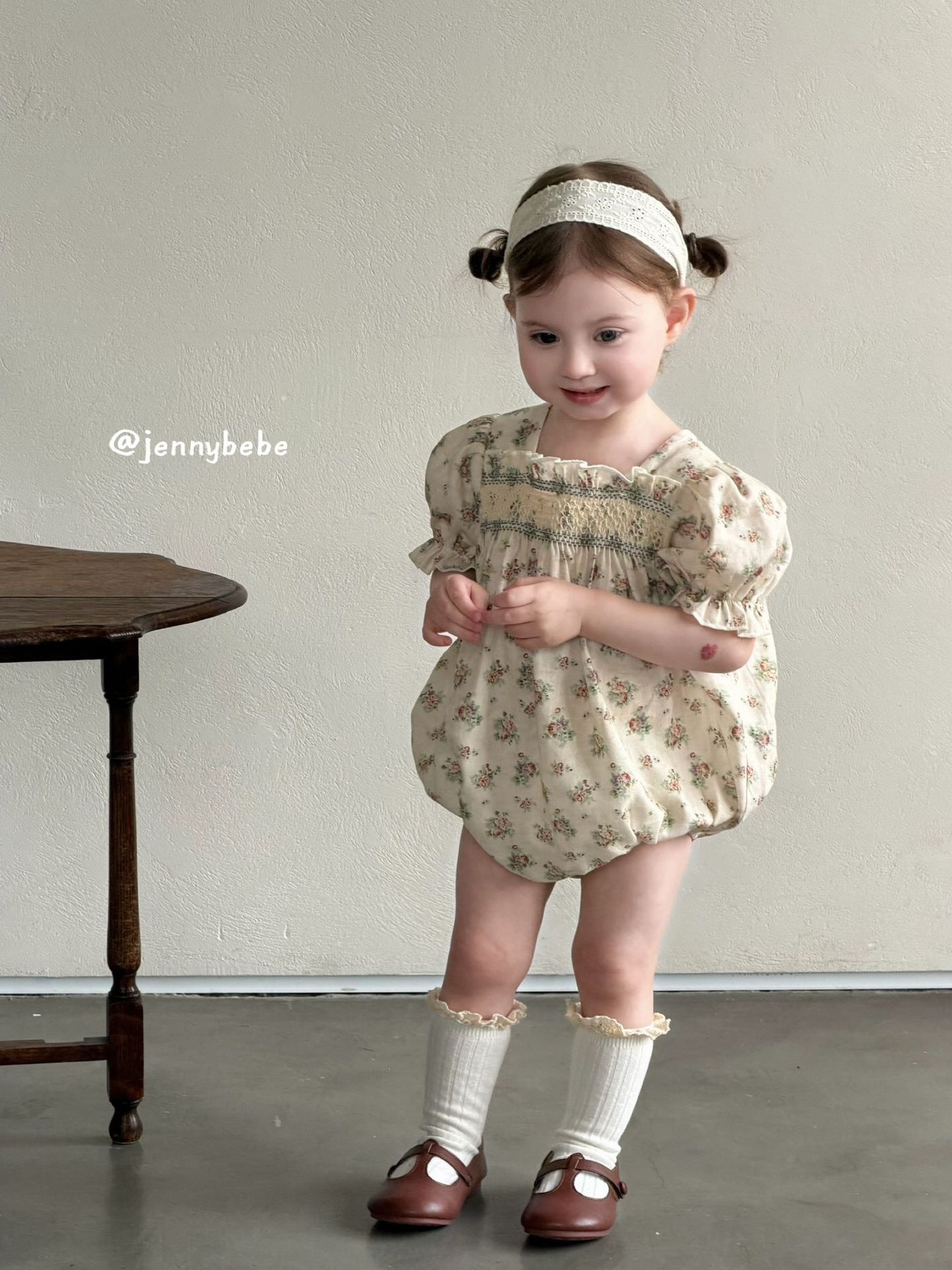 Floral Cotton Smocking Romper 花柄 コットン スモッキング ロンパース【mh0012542】
