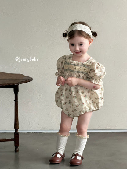 Floral Cotton Smocking Romper 花柄 コットン スモッキング ロンパース【mh0012542】