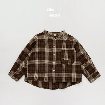 Vintage Plaid Long Sleeve Button Shirt キッズ チェック柄 シャツ【mh0012571】