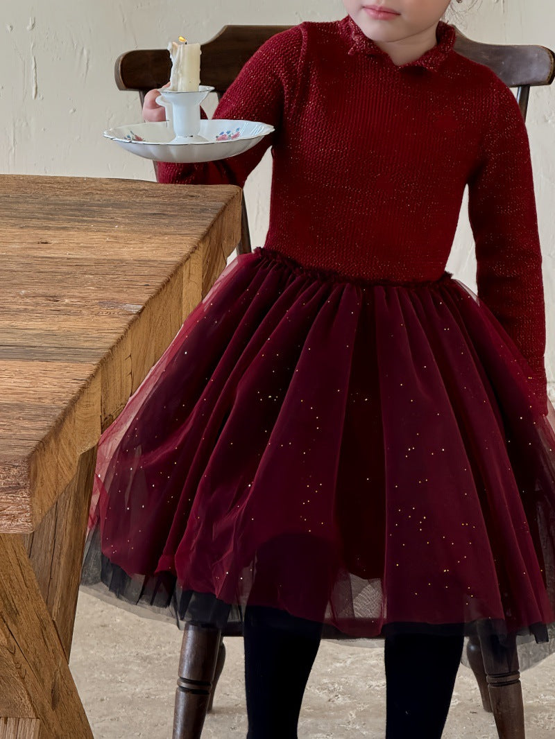 長袖ワンピース チュチュチュールスカート スパンコール ドレス【mh0011886】