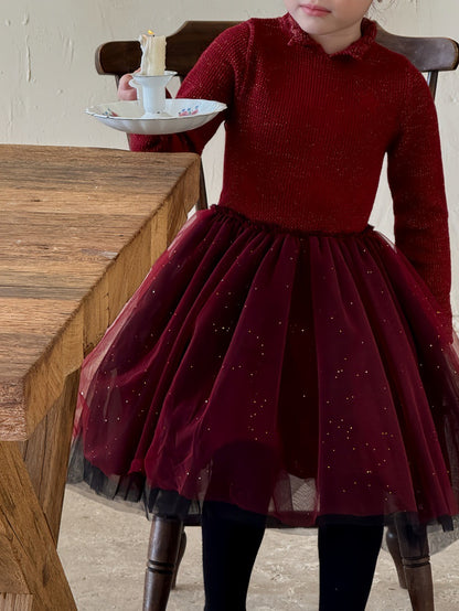 長袖ワンピース チュチュチュールスカート スパンコール ドレス【mh0011886】