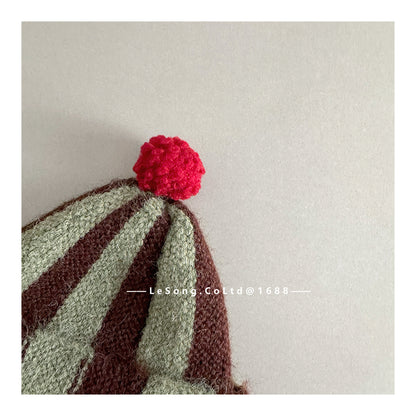 ベビー帽子 ストライプ ぽんぽん ピエロ ニットキャップ【mh0011835】