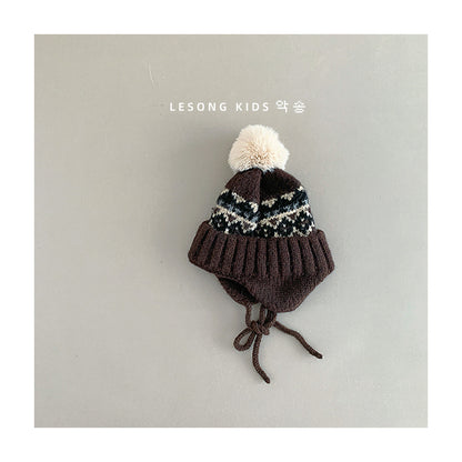 キッズ帽子 ニット トライバル ぽんぽん 耳当て付き ニットキャップ【mh0011839】