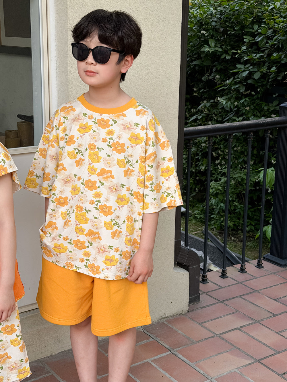 Floral Print Loose Top Dress and Shorts Set 田園プリント 半袖Tシャツ ショートパンツ 半袖ワンピース【mh0013517】