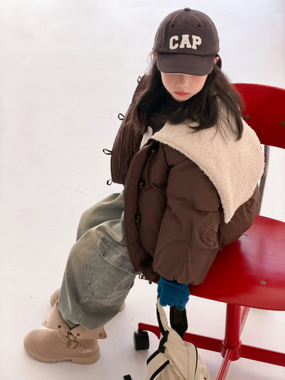 Padded blouson jacket with fleece lining and hood, featuring large lapels [mh0011864]