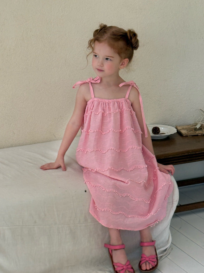 Summer Girls' Embroidered Slip Dress ラッフル キャミソールワンピース【mh0013257】