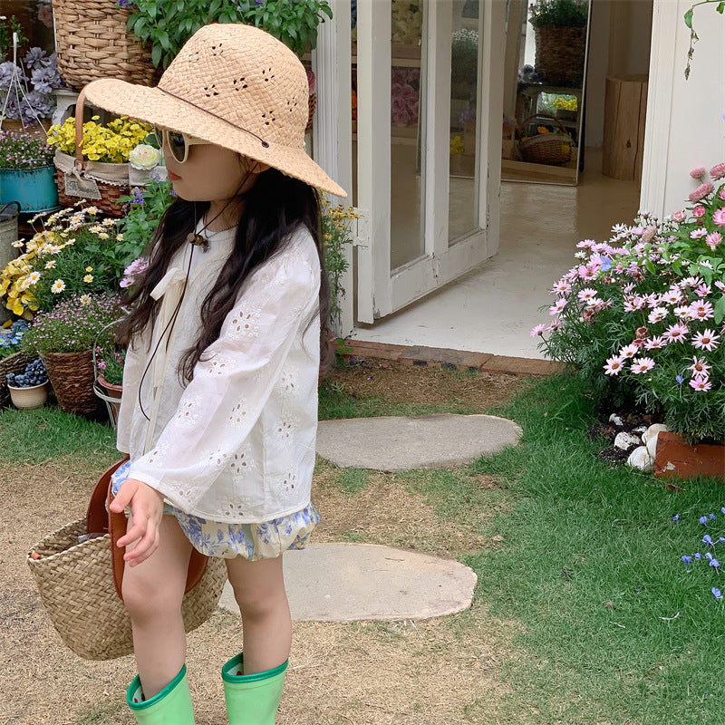 Baby/Kids Flower Embroidery Lace Long-Sleeve Collarless Cardigan [mh0001791]