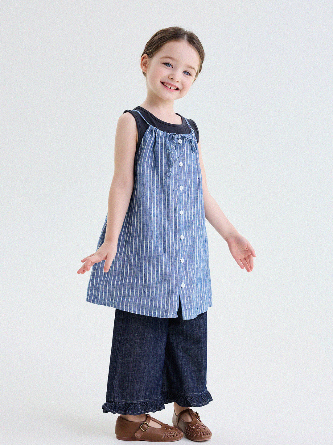 Yuner Mom's Vestido Vintage de Lino Puro para Verano, Falda de Tirantes de Nueva Moda para Bebé, Vestido sin Mangangas Transpirable para Niños【mh0013753】