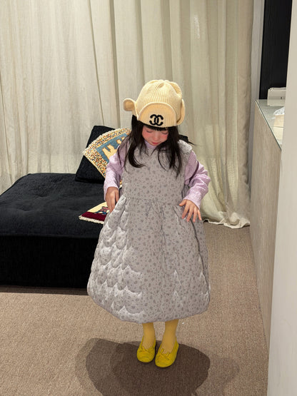 Vestido sin mangas acolchado con estampado floral para niñas y jóvenes【mh0014691】