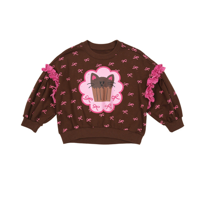 -ねこ柄ジップアップパーカー/フリルスウェットシャツ/フリルキュロットスカート/スカート付きパンツ【mh0010983】 - mamahalo shop - 長袖セットアップ -  べビー服 - 子供服 - 男の子 - 女の子