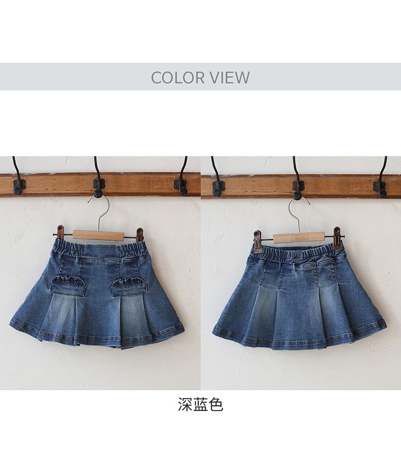 -プリーツフリルポケットデニムスカート イージーウエストミニスカート【mh0010828】 - mamahalo shop - スカート -  べビー服 - 子供服 - 男の子 - 女の子