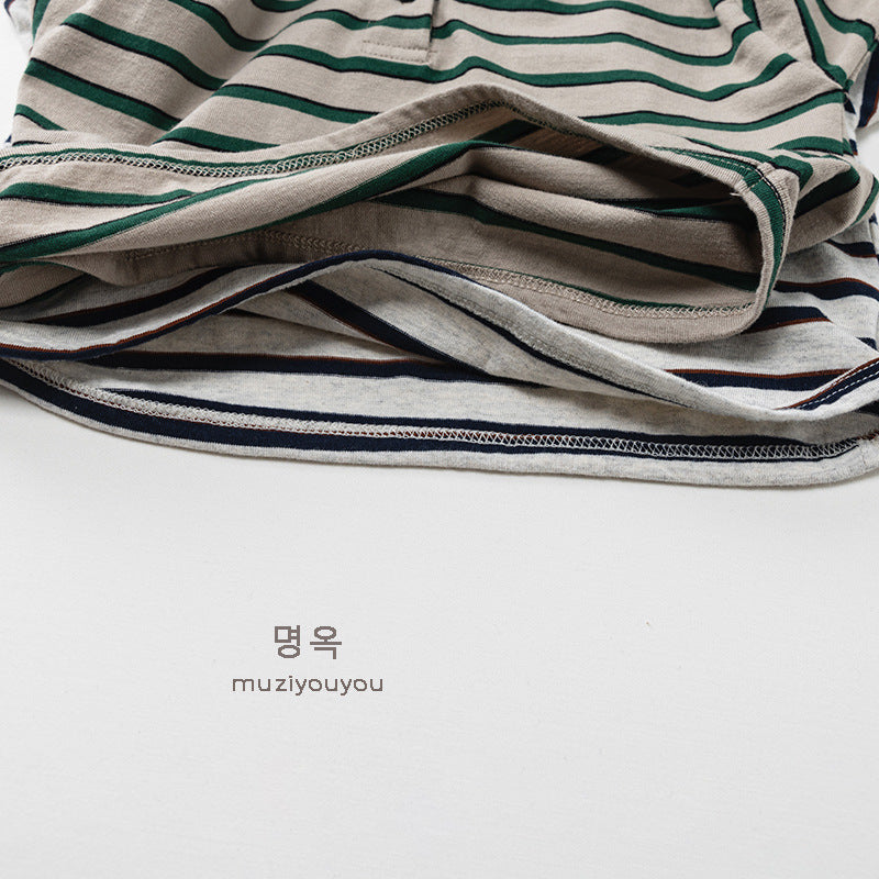 -ヘンリーネックボーダー長袖Tシャツ【mh0010862】 - mamahalo shop - 長袖Tシャツ -  べビー服 - 子供服 - 男の子 - 女の子