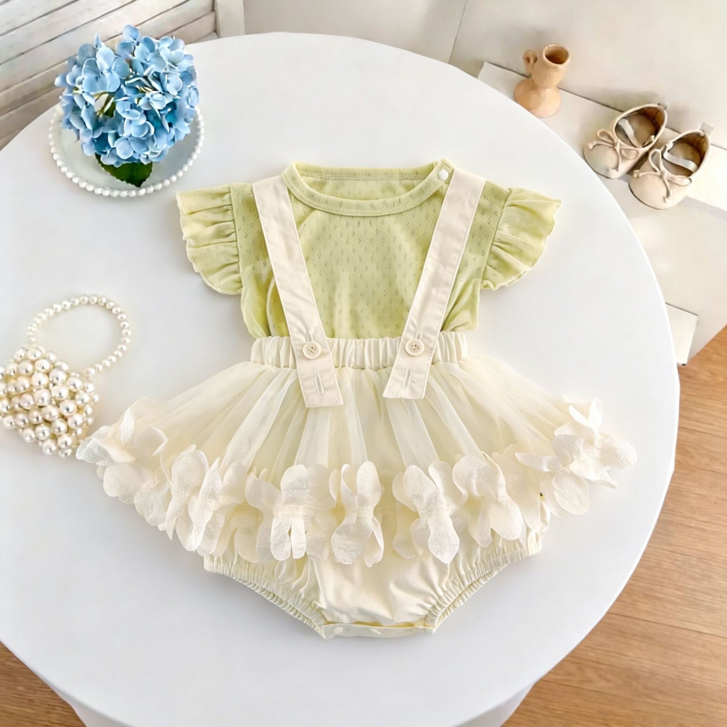 Baby Frill Sleeve Short Sleeve T-Shirt Tulle Suspender Bloomer Romper [mh0013847]