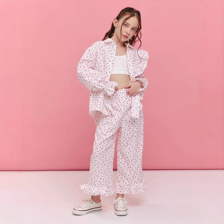 Conjunto de dos piezas para niñas, camisa con volantes americanos y pantalones de algodón, estilo INS ruso, primavera/verano 2026, en stock【mh0013858】