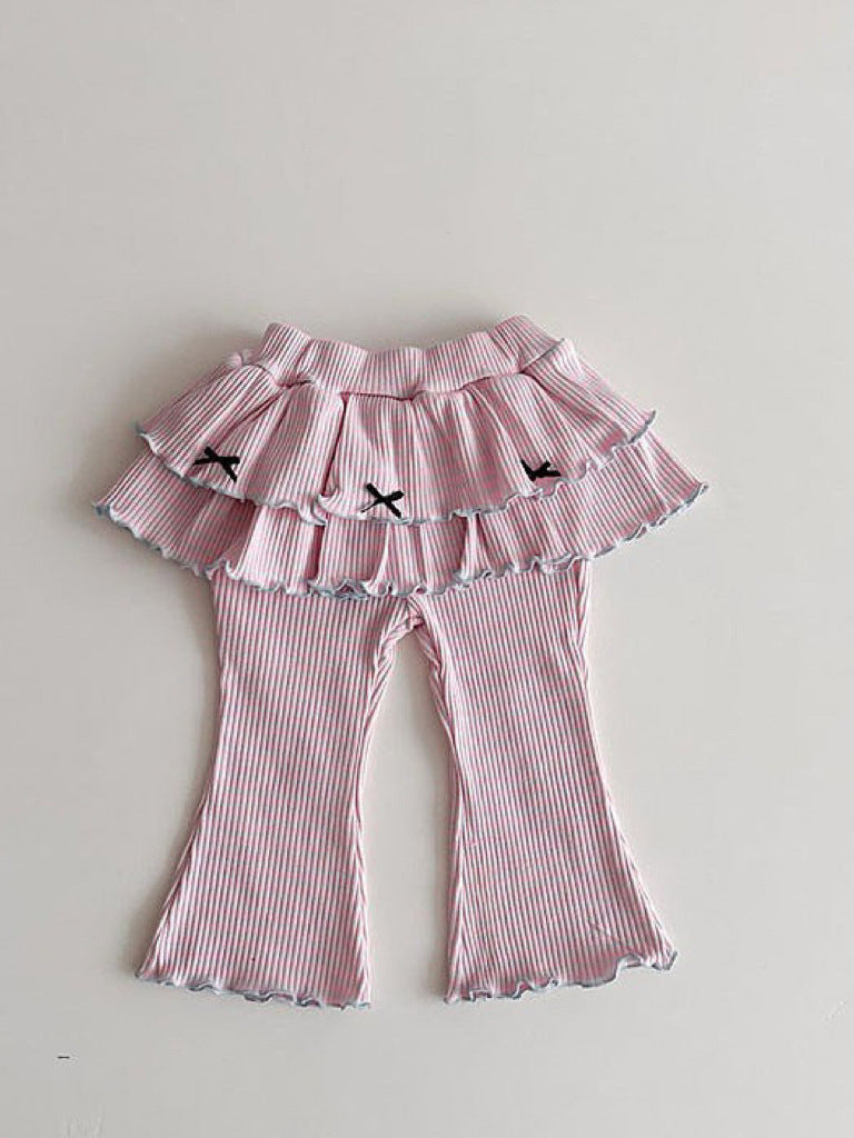 Tiered Skirt Ribbed Flared Pants ストライプフリル付ロングパンツ【mh0012935】