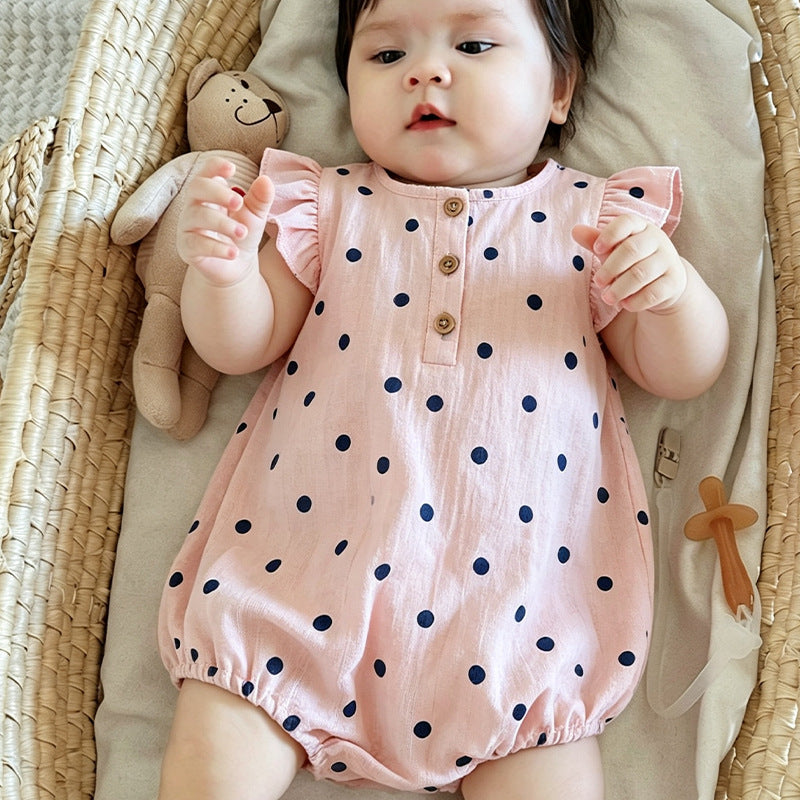 Dot Print Cotton Romper ガーゼ ドット 半袖ロンパース【mh0013040】