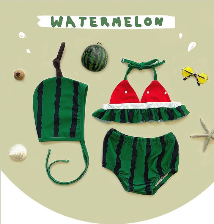 Watermelon-Shaped Bikini Three-Piece Set スイカ ベビー ビキニセット【mh0013376】
