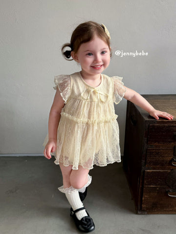 Lace Sleeveless Romper Dress レース 袖フリル ロンパース ドレス【mh0012539】