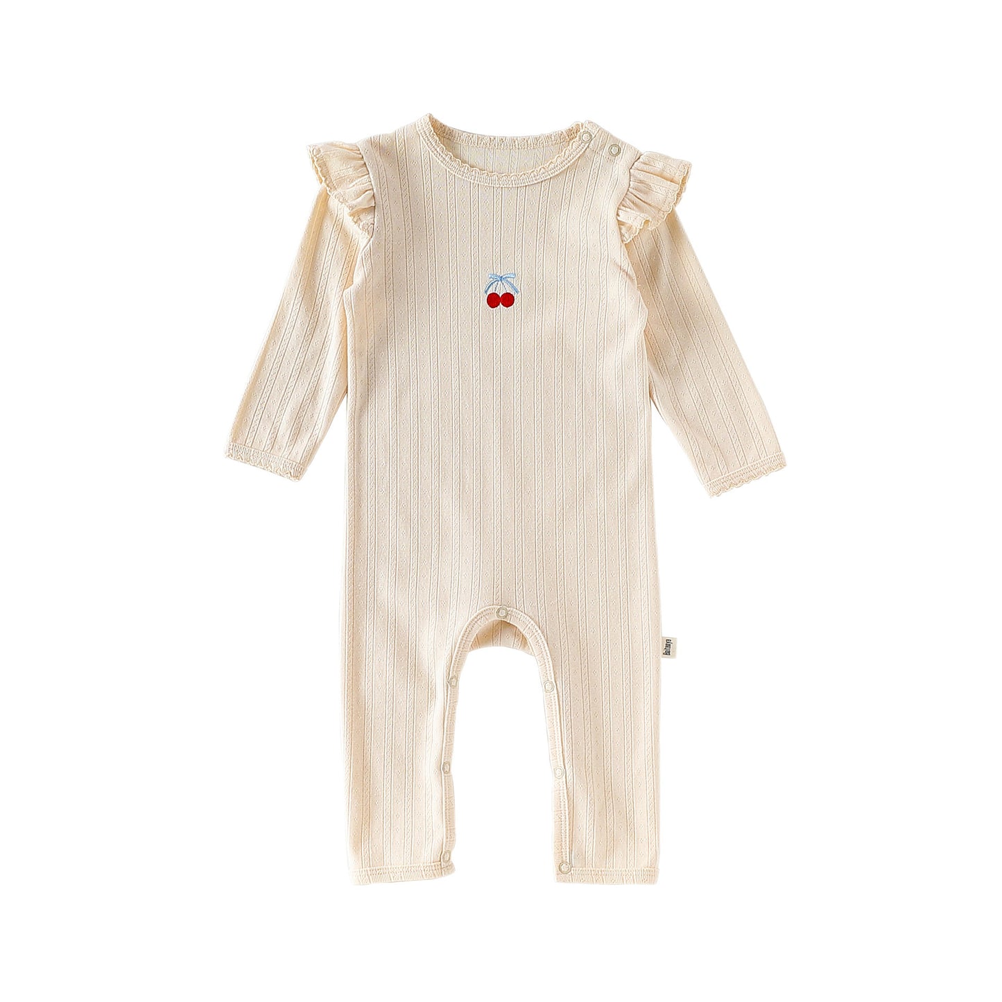 長袖ロンパース コットン フリル 刺繍 リブ カバーオール【mh0011699】