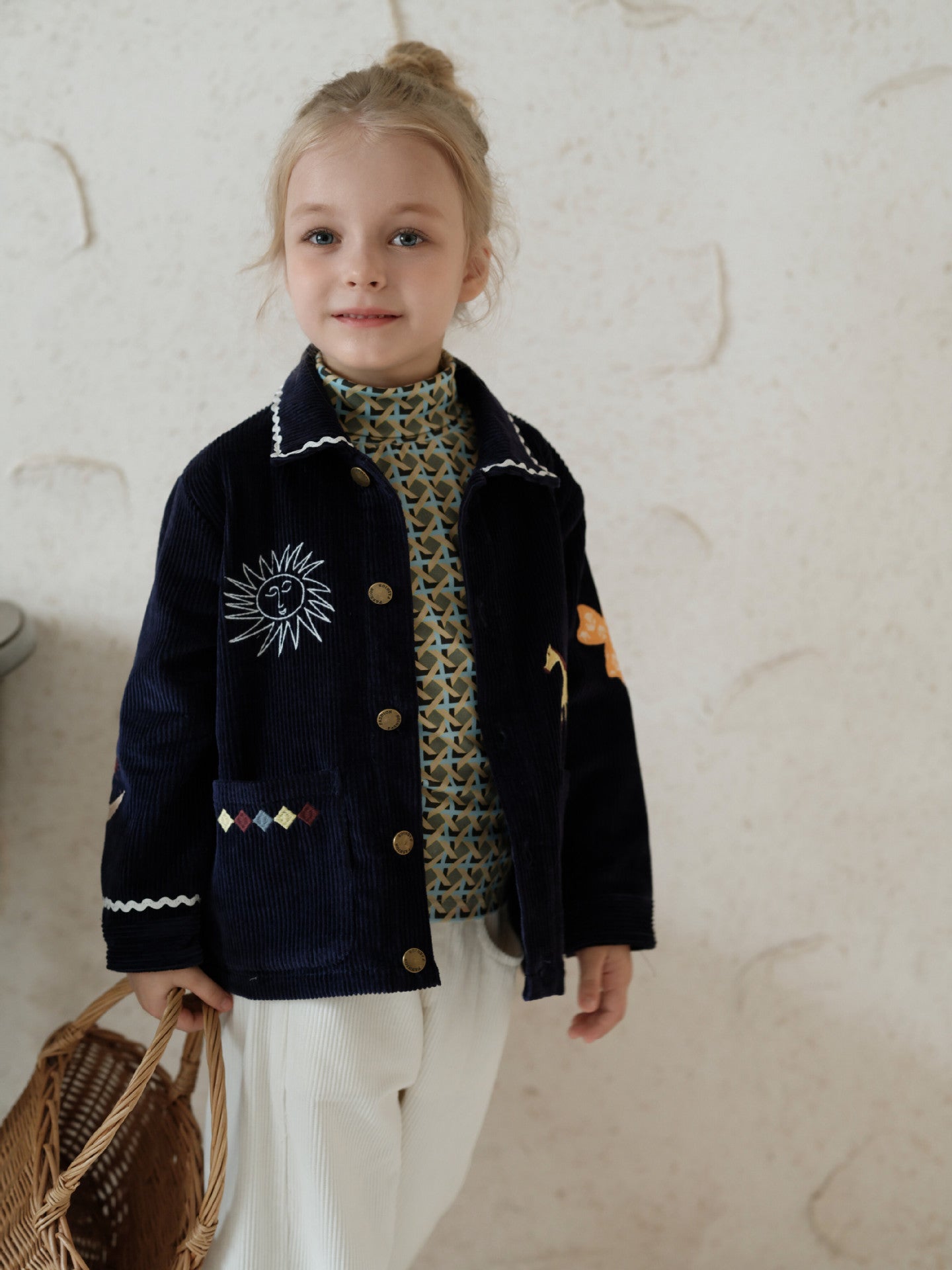 コーデュロイ キッズ ジャケット/パンツ 刺繍 カジュアル ワイドシルエット【mh0011573】