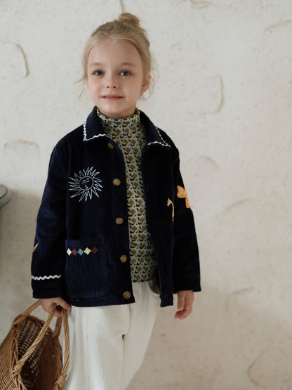 コーデュロイ キッズ ジャケット/パンツ 刺繍 カジュアル ワイドシルエット【mh0011573】