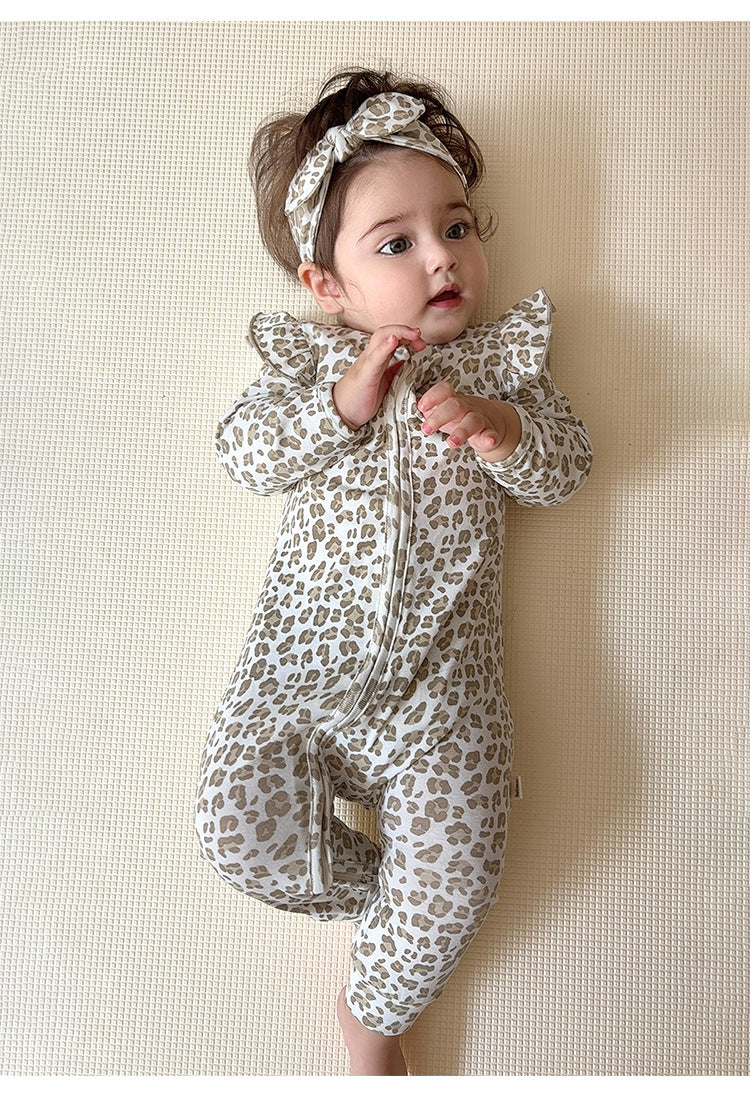 -レオパードプリントジップアップ長袖ジャンプスーツ【mh0010725】 - mamahalo shop - 長袖ロンパース -  べビー服 - 子供服 - 男の子 - 女の子