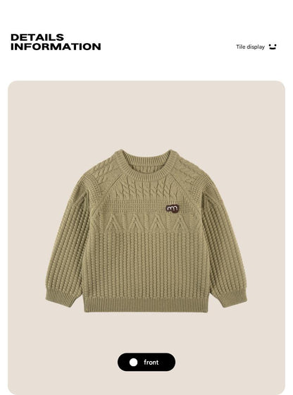 -長袖ニットセーター ケーブル編み リブ編み クルーネック プルオーバー【mh0011305】 - mamahalo shop - ニット・セーター -  べビー服 - 子供服 - 男の子 - 女の子